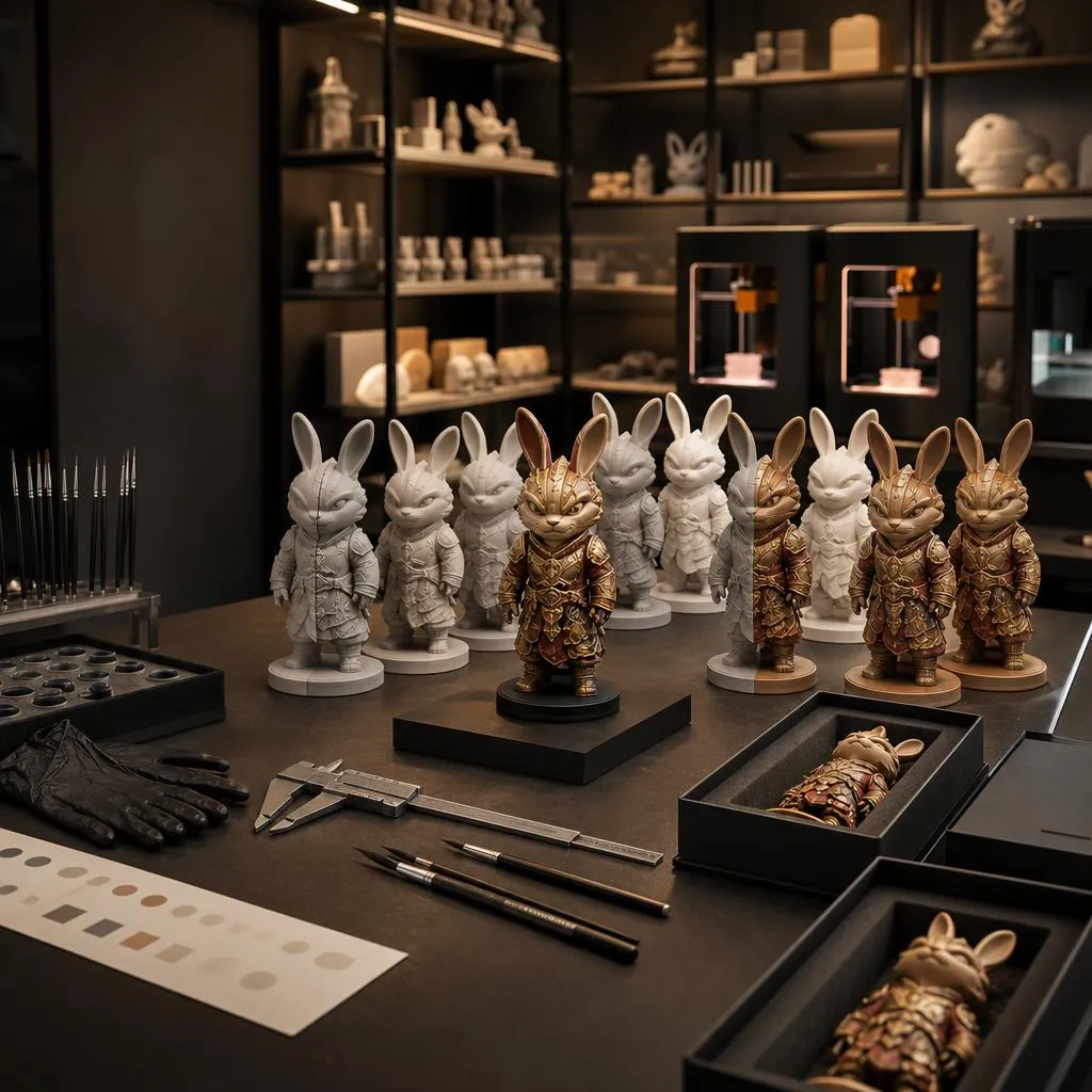 Plusieurs exemplaires identiques en résine préparés dans un atelier de production 3D en petite série