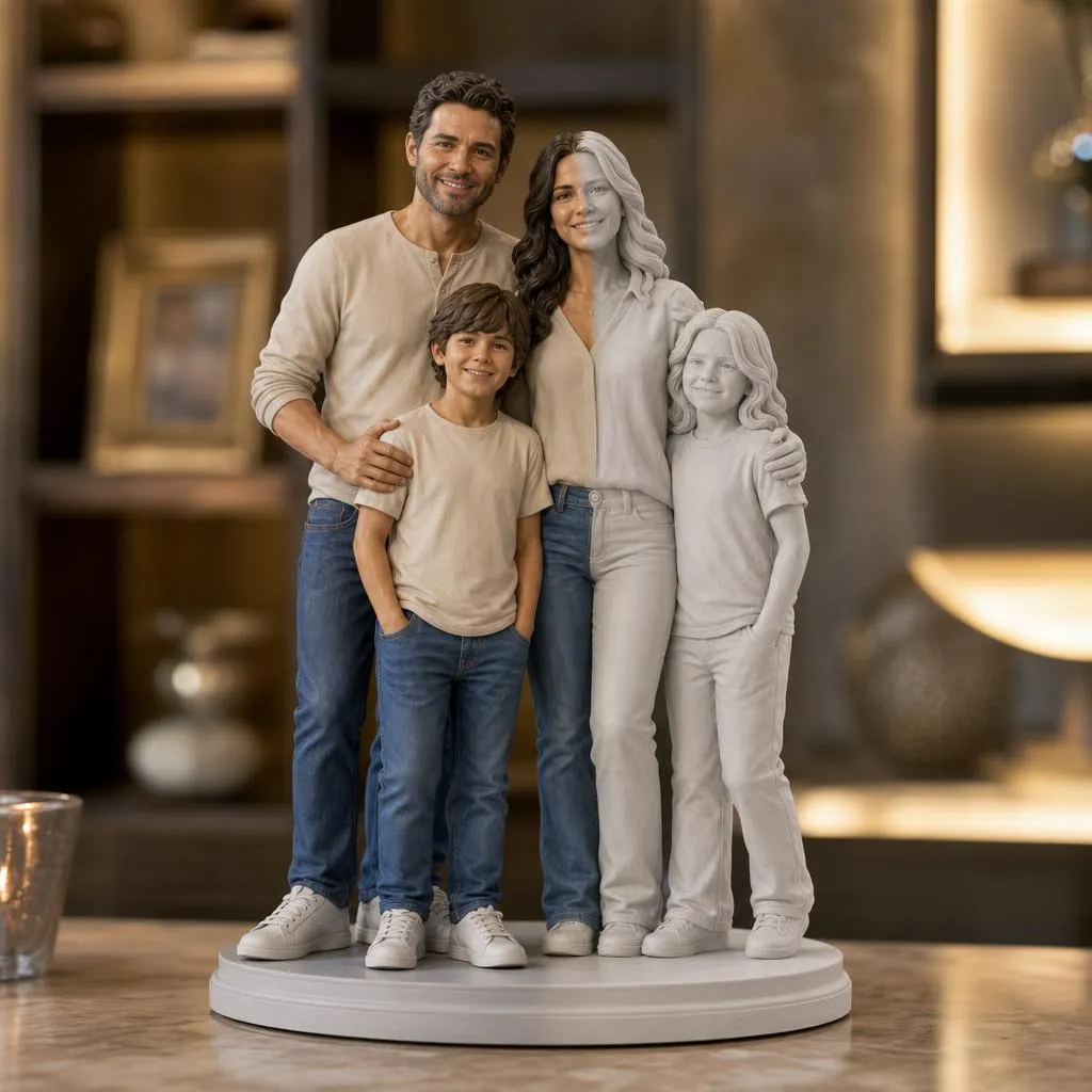 Figurine de famille terminée après modélisation et impression en résine