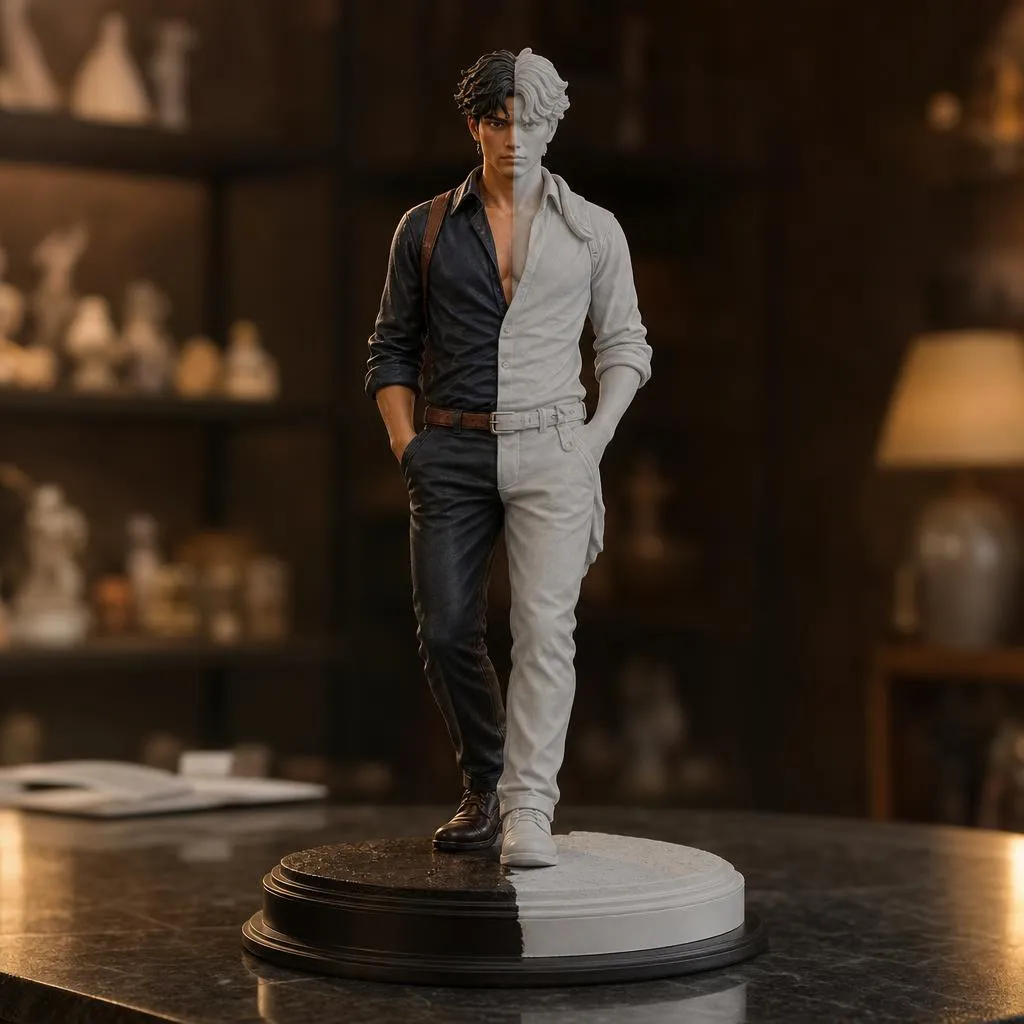 Figurine manga personnalisée en résine avec pose dynamique, effets sculptés et finition détaillée