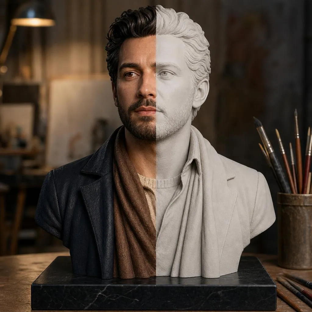 Buste personnalisé sculpté en 3D puis fabriqué comme pièce physique avec finition détaillée