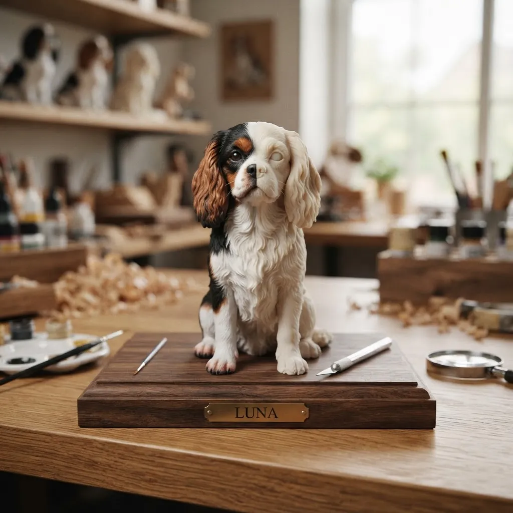 Figurine personnalisée d’un animal de compagnie reproduisant sa posture, son pelage et ses marques distinctives