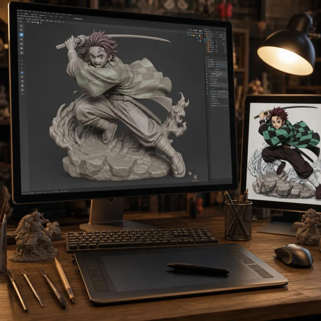 Poste professionnel de modélisation montrant la sculpture 3D d’un personnage stylisé dans Blender