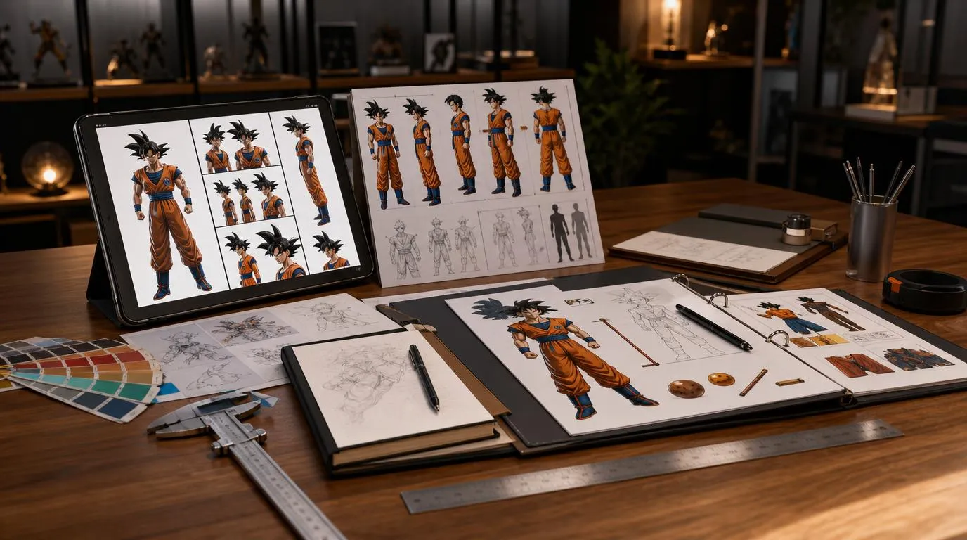 Planche de références et vues d’un personnage utilisée pour étudier la faisabilité et préparer un devis de modélisation 3D