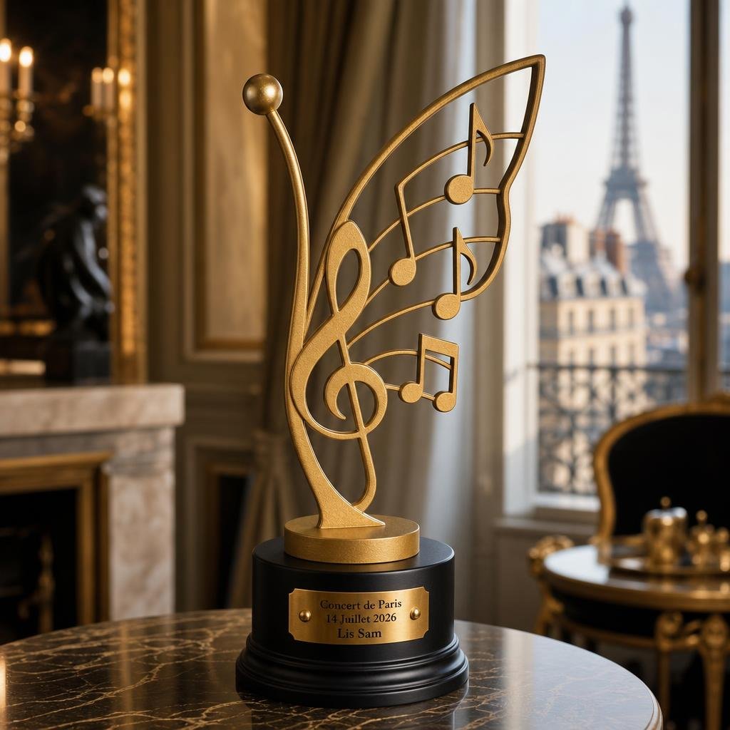 Trophée musical personnalisé conçu en 3D pour l’artiste contemporain Lis Sam