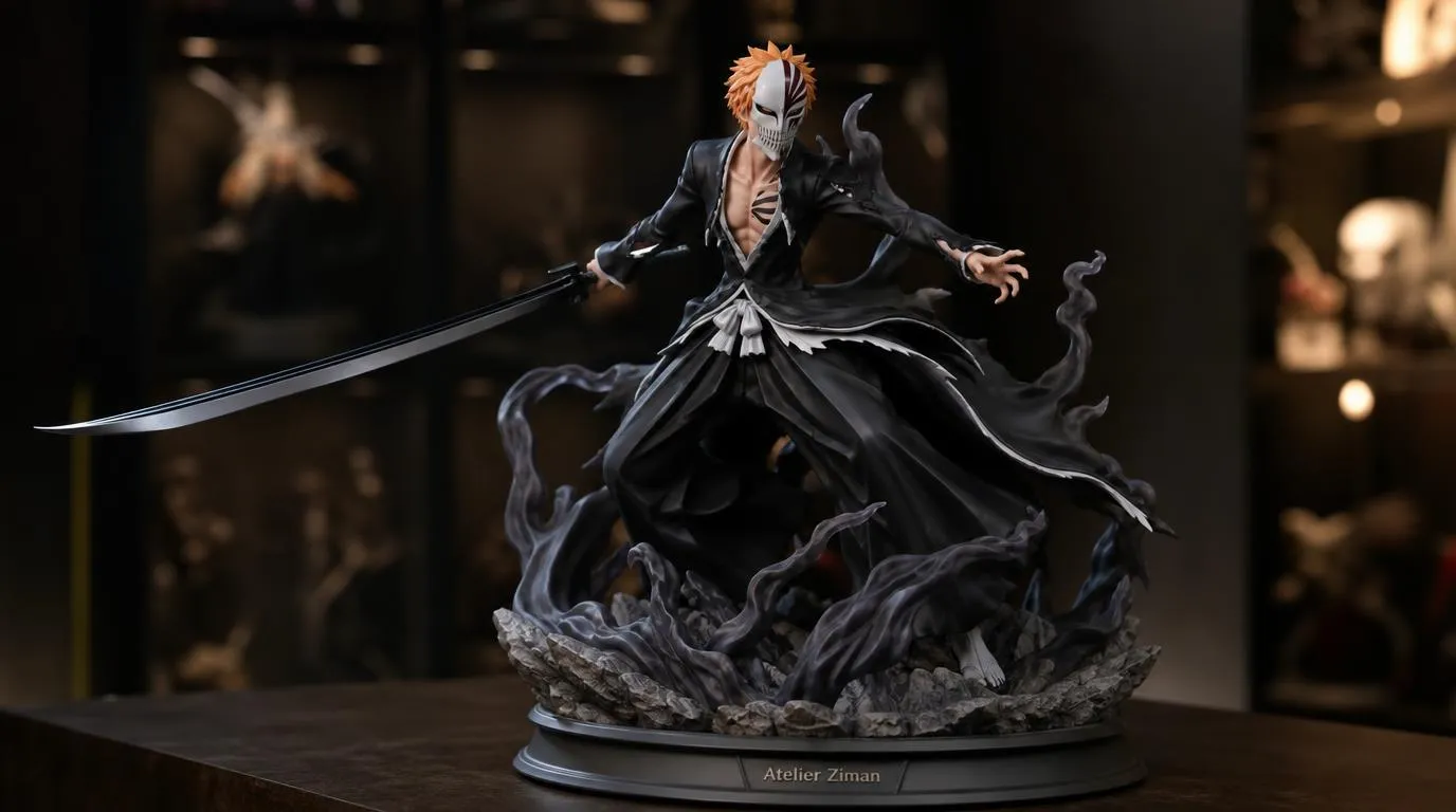 Figurine de personnage manga terminée avec socle, effets sculptés et peinture détaillée